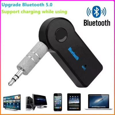 Adaptador de Conector Inalámbrico Bluetooth 5.0 para Coche de 3.5 mm, Receptor Bluetooth 5.0 AUX, Conversor de Audio, Adaptador Estéreo Manos Libres para Teléfono Móvil