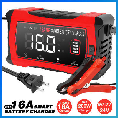 Cargador de batería de coche de reparación Universal, 6V, 12V, 24V, 16A, reparación inteligente, cargador de motocicleta para batería de plomo ácido AGM GEL LiFePO4