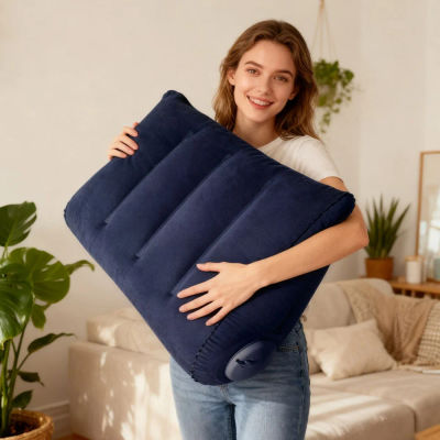 Almohada de viaje Triangular, almohada inflable de soporte Lumbar para cuello de oficina, almohada de descanso de piernas flocada gruesa para viajes aéreos