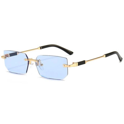 Gafas de sol sin montura rectangulares para hombre y mujer, lentes de sol cuadradas pequeñas con protección UV400, a la moda, para viajes
