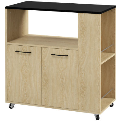 Mueble de cocina con ruedas HOMCOM, encimera, isla central con 2 puertas, compartimento abierto, estante