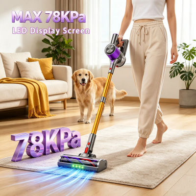 Aspiradora Inalámbrica Honki de 78KPa, 45 Minutos de Autonomía, Pantalla LED, Recipiente para Polvo Grande de 1.5L, Batería Desmontable de 6*2200mAh, Aspiradora de Mano para Pelo de Mascotas, Pisos y