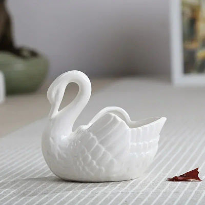 Adornos de cerámica de cisne, decoración, caja de almacenamiento de escritorio, portavelas, maceta, muebles de decoración del hogar