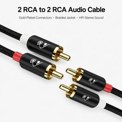 Cable de Audio RG 2 RCA a 2 RCA, Cable AV Estéreo Macho a Macho, Cable HiFi Chapado en Oro para Altavoz, Amplificador, TV, Reproductor de DVD