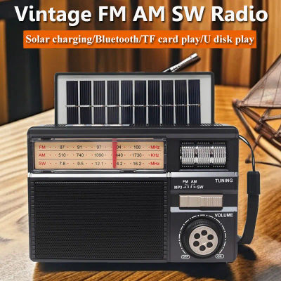 Radio portátil de emergencia de banda completa con energía Solar Vintage FM AM SW Radios receptor altavoz inalámbrico Bluetooth con puerto USB TF