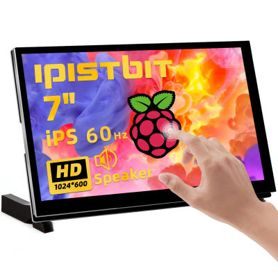 Monitor de pantalla táctil iPistBit de 7 "para Raspberry Pi, LCD IPS 1024X600 Monitor pequeño HDMI de doble altavoz para Raspberry Pi, sin controlador