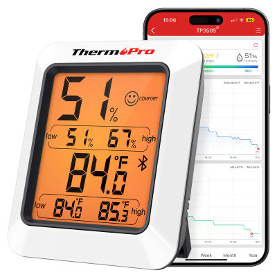 Higrómetro Digital Inteligente con Bluetooth ThermoPro TP350 260FT, Higrómetro para Oficina/Dormitorio con Registro de Datos e Indicadores de Confort