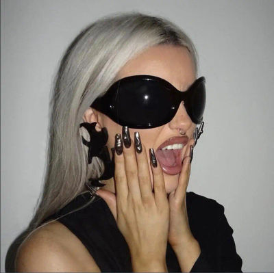 Gafas de sol Punk Y2K de marca a la moda, nuevas gafas de sol deportivas ovaladas para hombres y mujeres, gafas de sol negras de gran tamaño para mujer UV400
