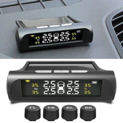 Sistemas de alarma de seguridad automática Solar, potencia TPMS, sistema de Monitor de alarma de presión de neumáticos de coche, advertencia de temperatura de presión de neumáticos