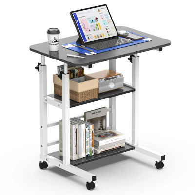 Mesa auxiliar con ruedas Soontrans, altura ajustable, 60x40x56-82 cm, diseño de 3 niveles, estructura de acero en forma de H, mesa móvil para portátil y cuidado de bebés con ruedas bloqueables,