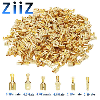 100 Uds 2,8 4,8 6,3mm conector de Terminal de engarzado hembra y macho latón dorado/plateado altavoz de coche conjunto de conectores de cable eléctrico ZiiZ
