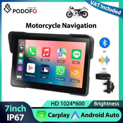 Reproductor de Pantalla Inteligente Podofo de 7'' para Motocicleta, Carplay, Android Auto, IP67, Resistente al Agua, Sonido EQ, Bluetooth, Ajuste de Brillo