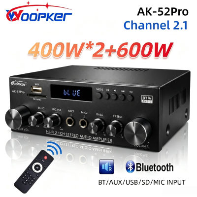 Amplificador de Audio Woopker AK52 Pro, 50Wx2+70W, Amplificador de Sonido de 2.1 Canales, Subwoofer, Bluetooth, HiFi, Reproductor de Karaoke