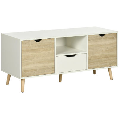 HOMCOM Mueble de TV con Cajón 2 Puertas 50'' Blanco y Madera Natural