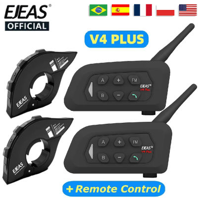 Intercomunicador Bluetooth para casco de motocicleta EJEAS V4 Plus, alcance de intercomunicación de 4 pasajeros de 1500 m, resistente al agua IP65