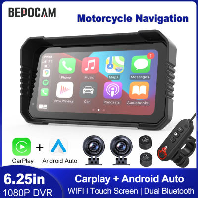 BEPOCAM 5 "/6,25" motocicleta GPS navegación DVR pantalla Carplay para Moto cámaras duales grabadora de unidad IPX7 impermeable Moto Monitor