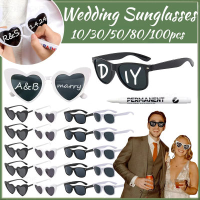 100-10 Uds. Gafas de sol de boda DIY gafas de sol de corazón personalizadas con bolígrafo gafas de despedida de soltera regalos de dama de honor para invitados