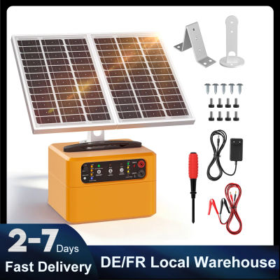 Cargador de Cerca Eléctrica Solar de 30KM, Energizador Ajustable de 0.3-1.5J Joule con Panel Solar de 15W para Protección de Ganado y Aves de Corral en Granjas
