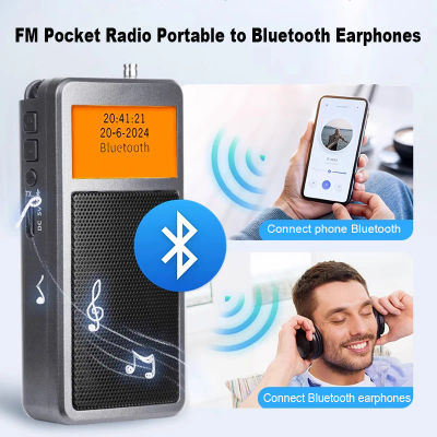 Mini Radio portátil Bluetooth de bolsillo, Radios estéreo DSP FM, altavoz inalámbrico Bluetooth con despertador, retroiluminación, recarga de pantalla