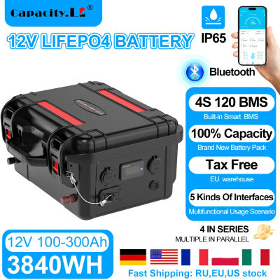 Batería Lifepo4 de 12V, 100Ah, 120AH, 300Ah, batería de litio LiFePO4 para barco, 200ah, Bluetooth, BMS, para inversor solar, RV, camping, recargable