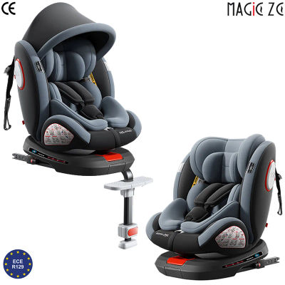 R129 I-Size 360 ° Asiento de coche giratorio para bebé, silla de seguridad ISOFIX para bebés y niños pequeños de 40-150 cm, orientación hacia atrás y hacia adelante, giro con una sola mano,
