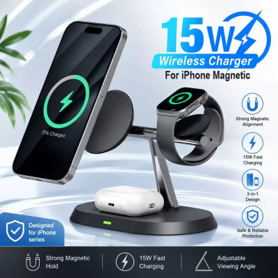 Base de Carga Inalámbrica Magnética 3 en 1 para Magsafe iPhone 16/15/14/13/12, Apple Watch 8/7 y Airpods Pro, Estación de Carga Rápida
