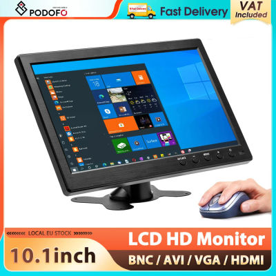 Monitor de Coche LCD Podofo de 10.1'' con Altavoz/BNC/AVI/VGA/HDMI, Mini TV y Pantalla de Ordenador, Entrada de Video de 2 Canales, Monitor de Seguridad