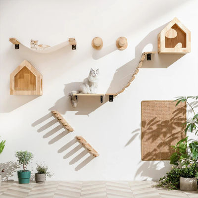 Estante de escalada de pared para gatos, escalera de escalones, poste rascador, cama escondida, casa para gatos, torre de árbol, accesorios para muebles para mascotas