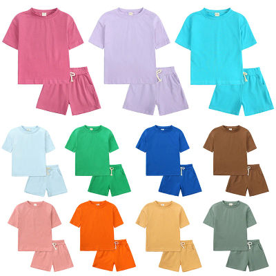 Conjunto Deportivo de Verano 2026 para Niños, Camiseta de Manga Corta y Pantalones Cortos de Color Sólido para Bebés, Niños y Niñas de 0 a 13 Años