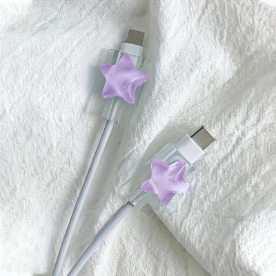 INS púrpura estrellas cambio claro cargador Protector cubierta cargador línea protectores organizador enrollador lindo Protector cubierta Accesorios