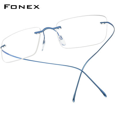 Montura de gafas de titanio FONEX B para hombre, nuevo diseño de marca, gafas cuadradas sin montura, gafas japonesas ultraligeras sin marco para mujer 85634