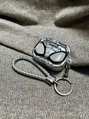 Funda plateada para auriculares de TPU a prueba de golpes con revestimiento de Spiderman para Airpods Pro 2, Funda para Airpods 1/2/3/4 con cordón y llavero