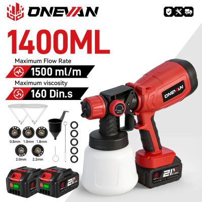 Pistola de pulverización eléctrica inalámbrica ONEVAN de 1400 ml, potente pulverizador de pintura HVLP, aerógrafo para revestimiento de acero y muebles, compatible con batería Makita.