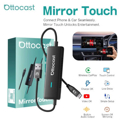 OTTOCAST Mirror Touch Adaptador de espejo inalámbrico CarPlay y bidireccional para teléfono - Mirroring de teléfono completo Plug & Play de modo dual