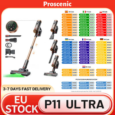 Aspiradora Inalámbrica Proscenic P11 Ultra, Succión de 40kPa, Luz LED Verde, 40 Minutos de Autonomía, Cepillo Anti-Enredos, Filtración de 4 Capas