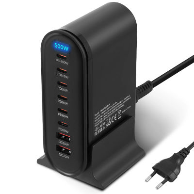 Cargador rápido USB C de 500W, concentrador de estación de carga USB GAN de 8 puertos, cargador USB C multipuerto Compatible con IPhone 16/16 Pro/15/15 Pro