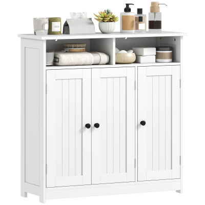 HOMCOM Mueble de Baño, Armario de Baño Estrecho con 3 Puertas, 2 Compartimentos Abiertos, Estante Ajustable, para Sala de Estar