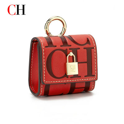 Mini Bolso Colgante CH para Mujer, Llavero de Cuero PU, Estuche para Airpods, Colgante de Moda para Bolso con Decoración de Candado