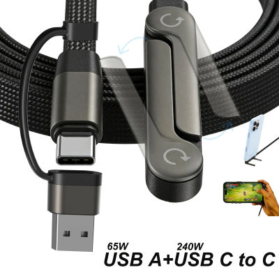  Cable Cargador 2 en 1 con Soporte para Teléfono - Cable de Carga Rápida de 240W con Soporte Integrado, Cable USB Tipo C a USB-C, Cable PD