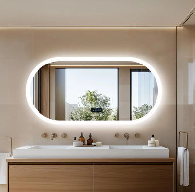 Espejo de Baño LED Ovalado de 80/120cm, Montado en la Pared con Altavoz Bluetooth, Pantalla Digital, Espejo de Vanidad, Espejo de Maquillaje Inteligente