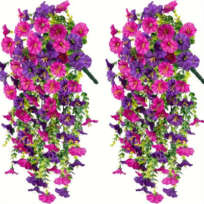 Flores artificiales colgantes, plantas falsas resistentes a los rayos UV, ratán colgante, perfecto para el hogar, jardín, bodas, decoración versátil para exteriores, 2 uds.