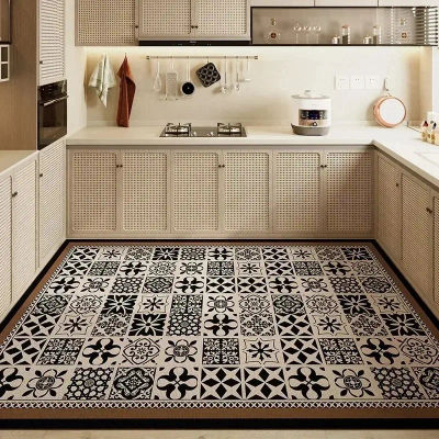 Alfombra para cocina, alfombra de Pvc, alfombras antideslizantes impermeables de gran tamaño, alfombrillas de cuero antiaceite para pies, alfombra Retro para decoración del hogar