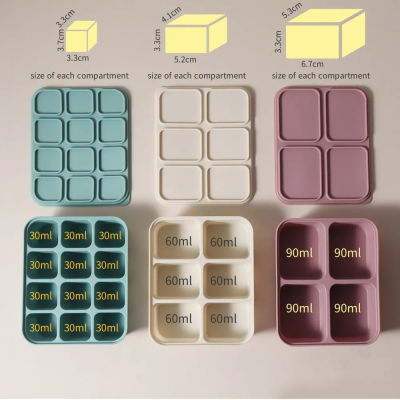 Bandeja de cubitos de hielo para bebé de silicona con tapas, moldes de hielo flexibles para bebidas, molde de almacenamiento de alimentos para bebés, sin BPA