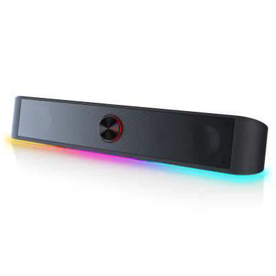 Redragon GS560 Adiemus RGB USB Barra de sonido de escritorio, altavoz de computadora de 2,0 canales con barra de iluminación dinámica Sincronización/pantalla de luz de audio