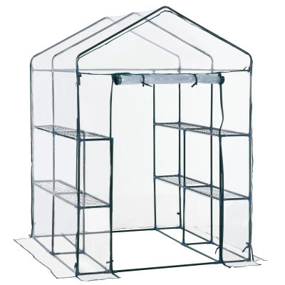 Outsunny Invernadero Transparente de Jardín Vivero Casero Plantas con 3 Pisos 143x143x195cm Marco Acero Jardinería Invernadero