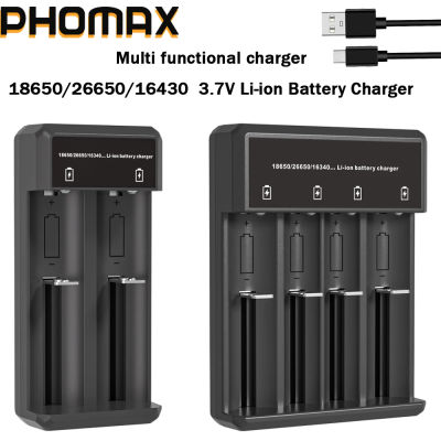 Cargador de batería PHOMAX 18650, 2/4 ranuras, carga dual 18650, batería de litio recargable de 3,7 V, cargador USB para 16340, 14500, 18650