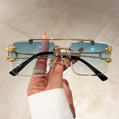 KAMMPT, gafas de sol Vintage sin montura para hombres y mujeres, gafas de sol cuadradas de gran tamaño a la moda, nuevas gafas de sol con gradiente de doble puente UV400
