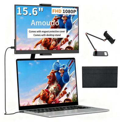 Monitor Portátil Amoudo de 15.6 Pulgadas, 1920x1080P, 60Hz, con Soporte USB Tipo-C y Mini HDMI, Segunda Pantalla para PS4, Xbox, Switch, PC, Mac