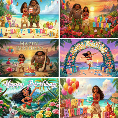 Fondo de dibujos animados de Disney Ocean Moana, decoración para fiesta de feliz cumpleaños, suministros para Baby Shower, poste de fotografía para niños