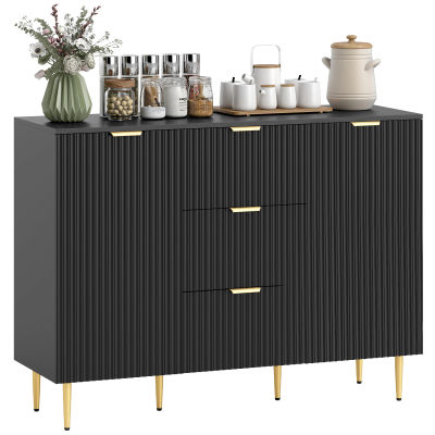 HOMCOM Mueble de almacenaje para cocina tipo buffet con 3 cajones, estantes ajustables, armarios con puertas caneladas y pi